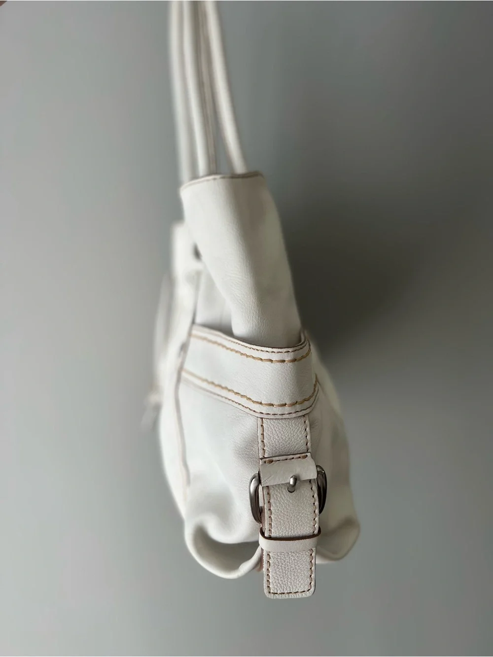 Fossil Cream Leather Cinch Hobo Bag